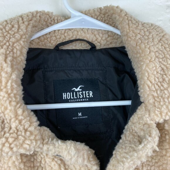 Hollister Womens M Sherpa Teddy Trucker Chunky Cozy Button Down Jacket Coat - Picture 5 of 8